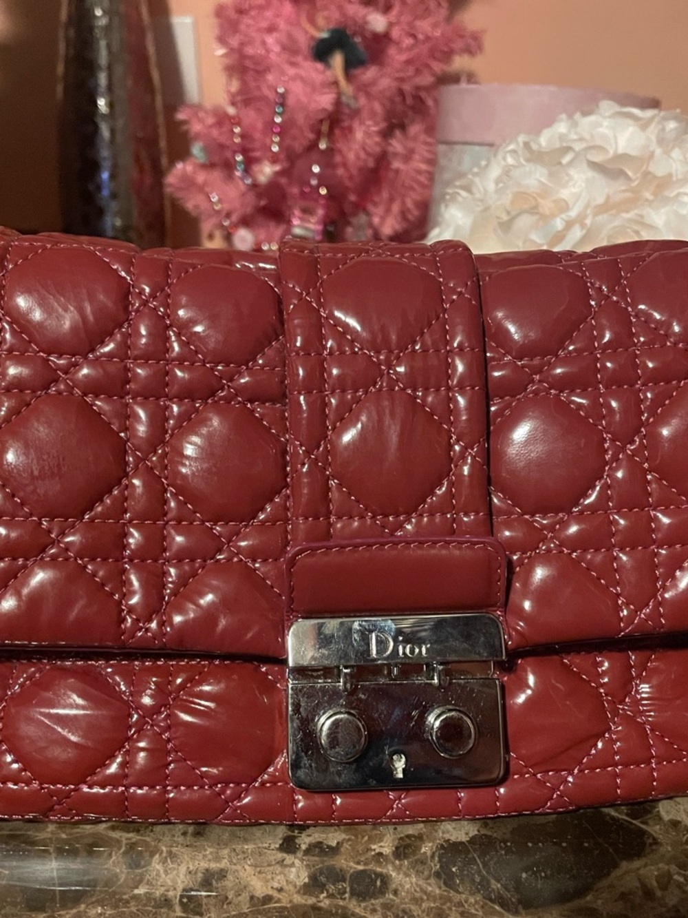 Dior Burgundy Quilted Leather Crossbody Bag